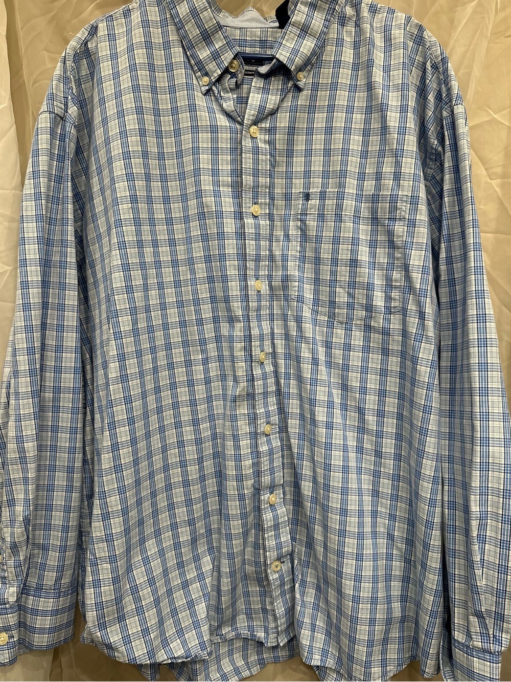 Izod Light Blue and White Plaid Button-Down Shirt